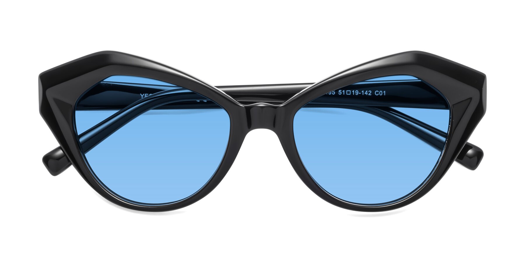 Folded Front of 1495 in Black with Medium Blue Tinted Lenses