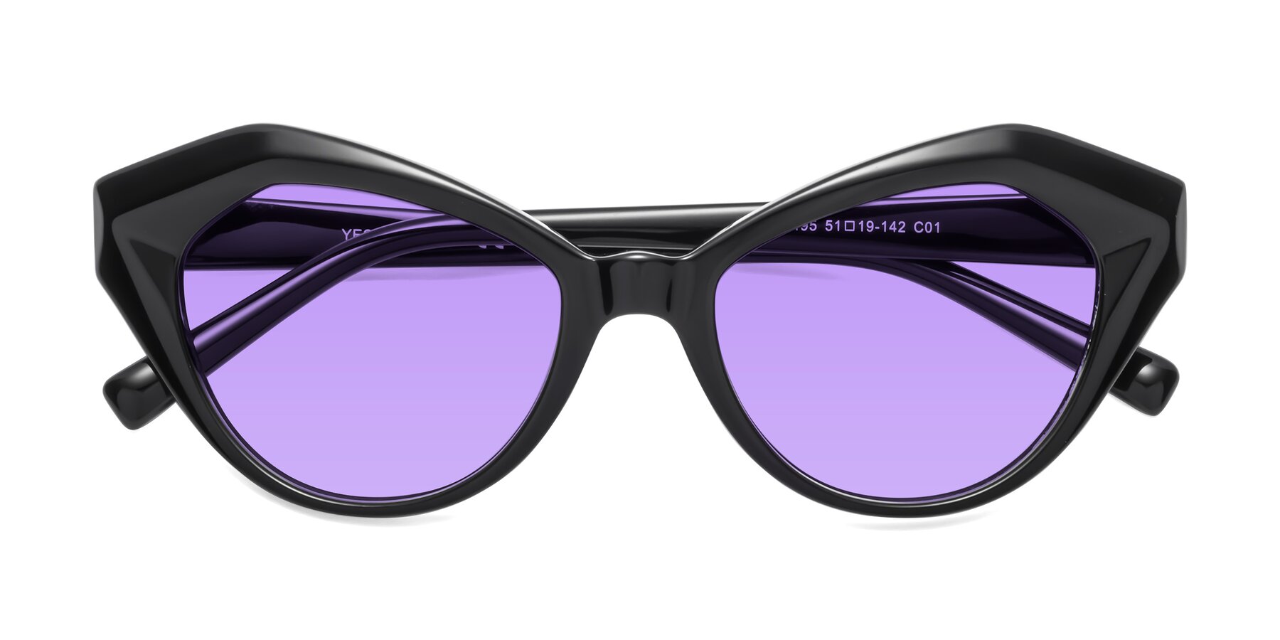 Folded Front of 1495 in Black with Medium Purple Tinted Lenses