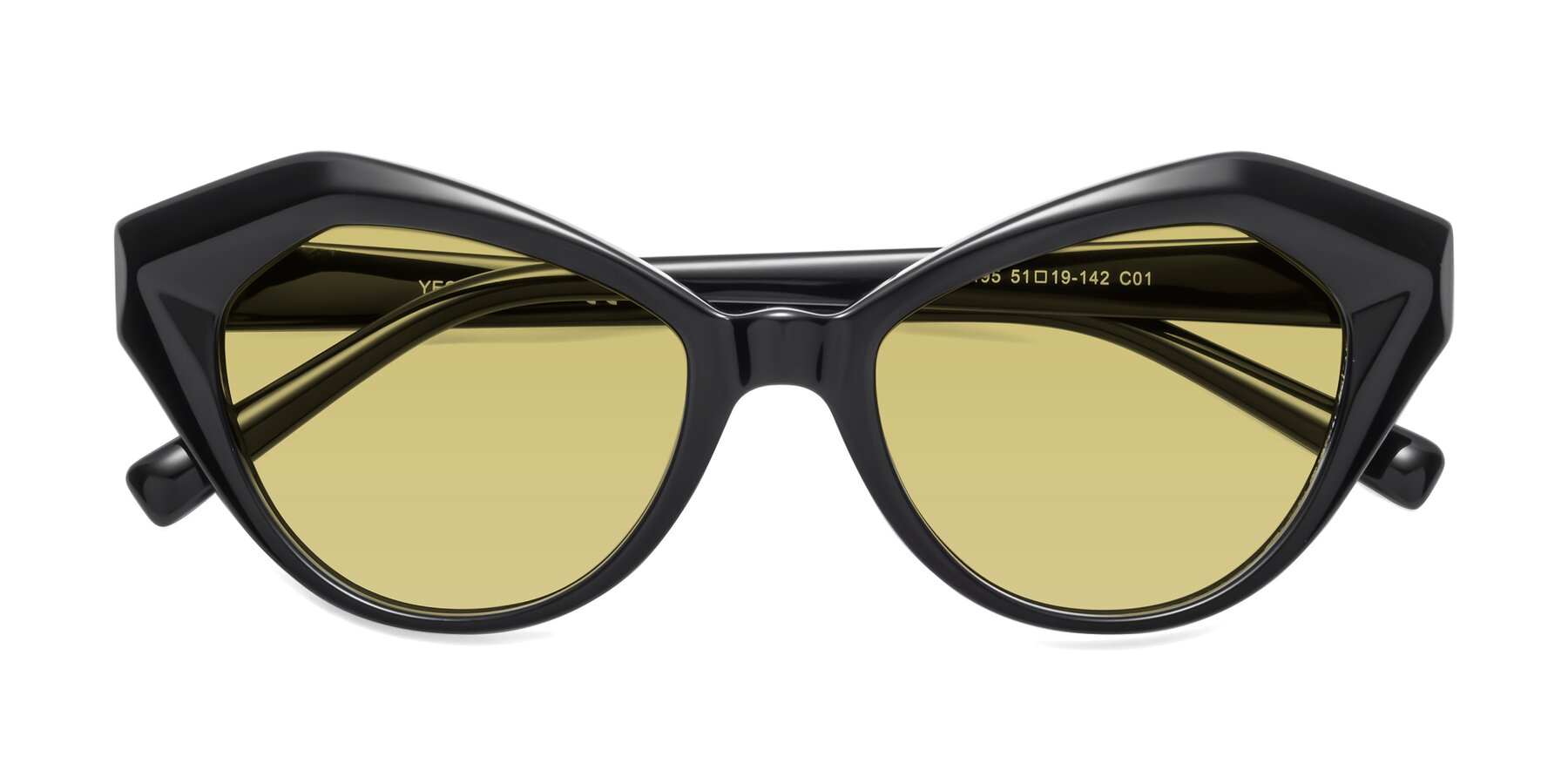Folded Front of 1495 in Black with Medium Champagne Tinted Lenses