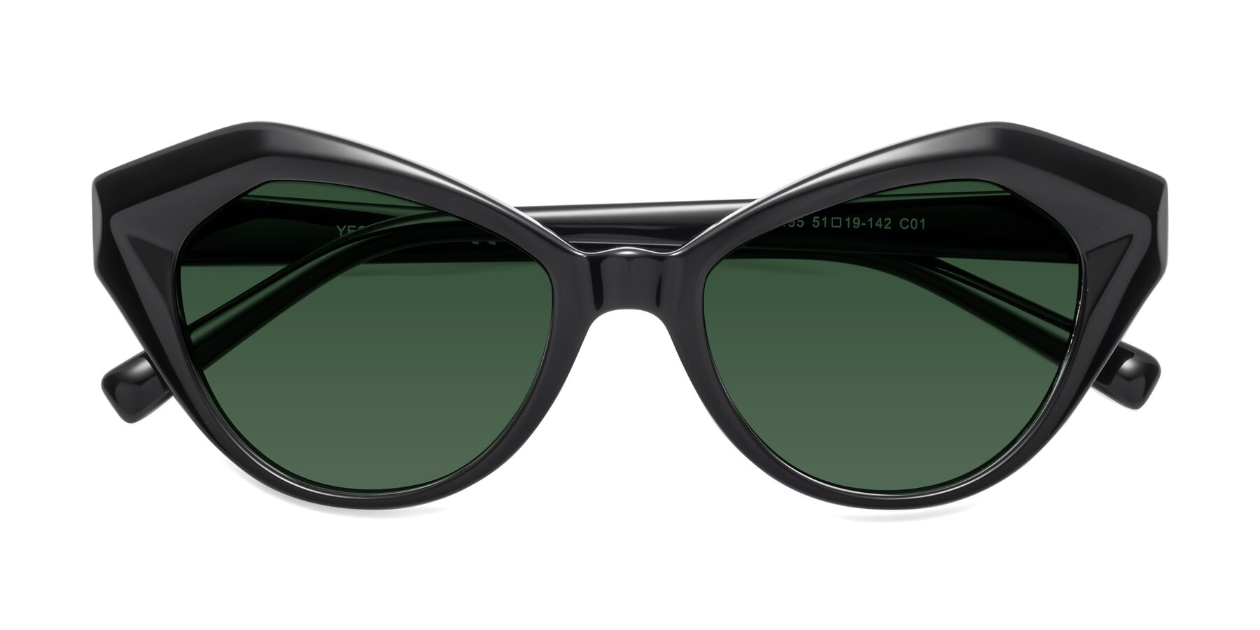 Folded Front of 1495 in Black with Green Tinted Lenses