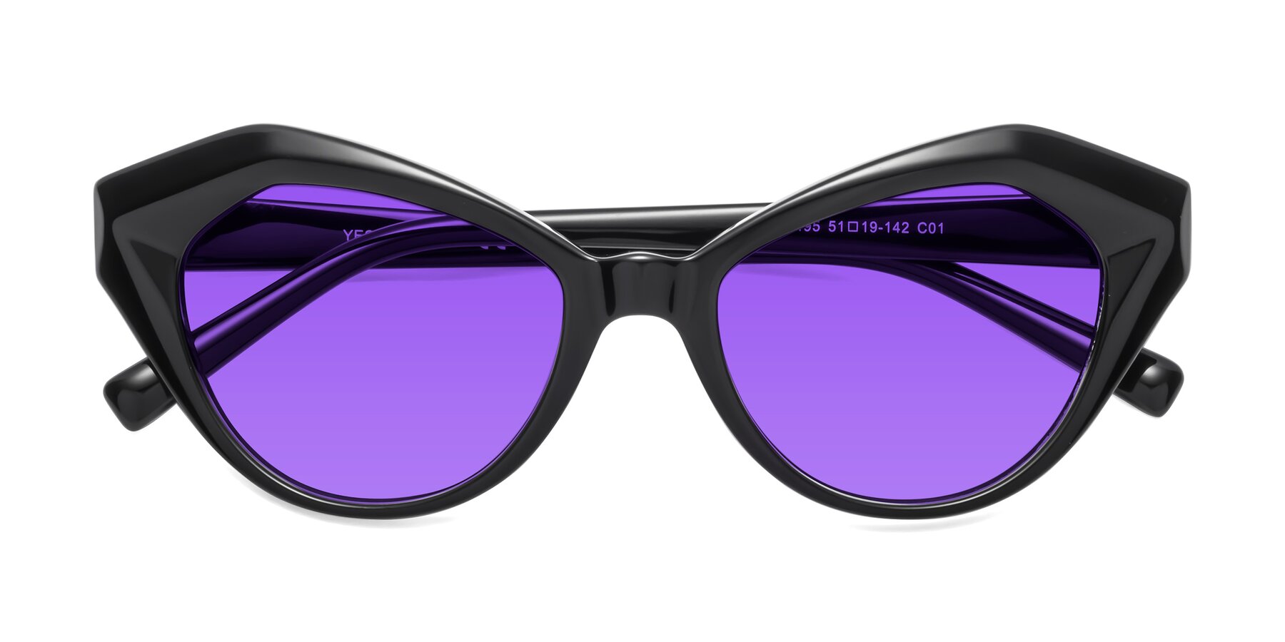 Folded Front of 1495 in Black with Purple Tinted Lenses