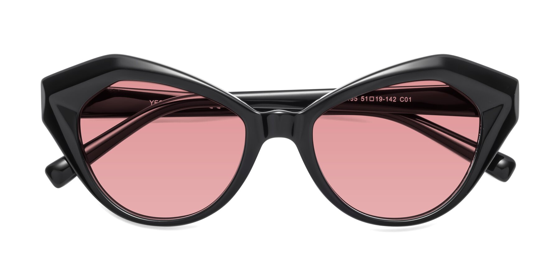 Folded Front of 1495 in Black with Medium Garnet Tinted Lenses