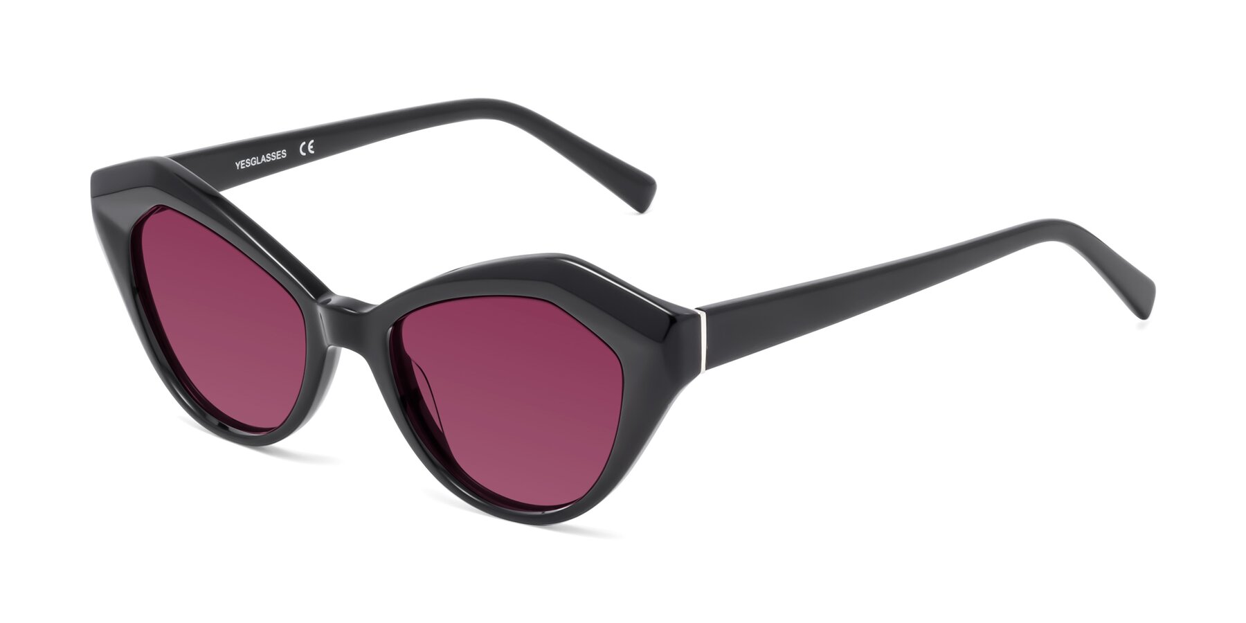 Angle of 1495 in Black with Wine Tinted Lenses