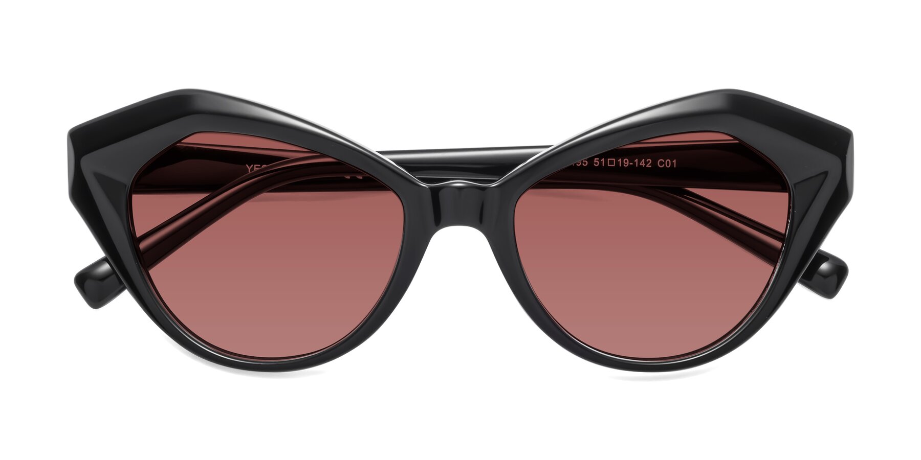 Folded Front of 1495 in Black with Garnet Tinted Lenses