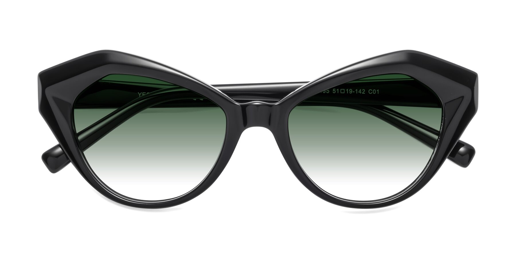 Folded Front of 1495 in Black with Green Gradient Lenses