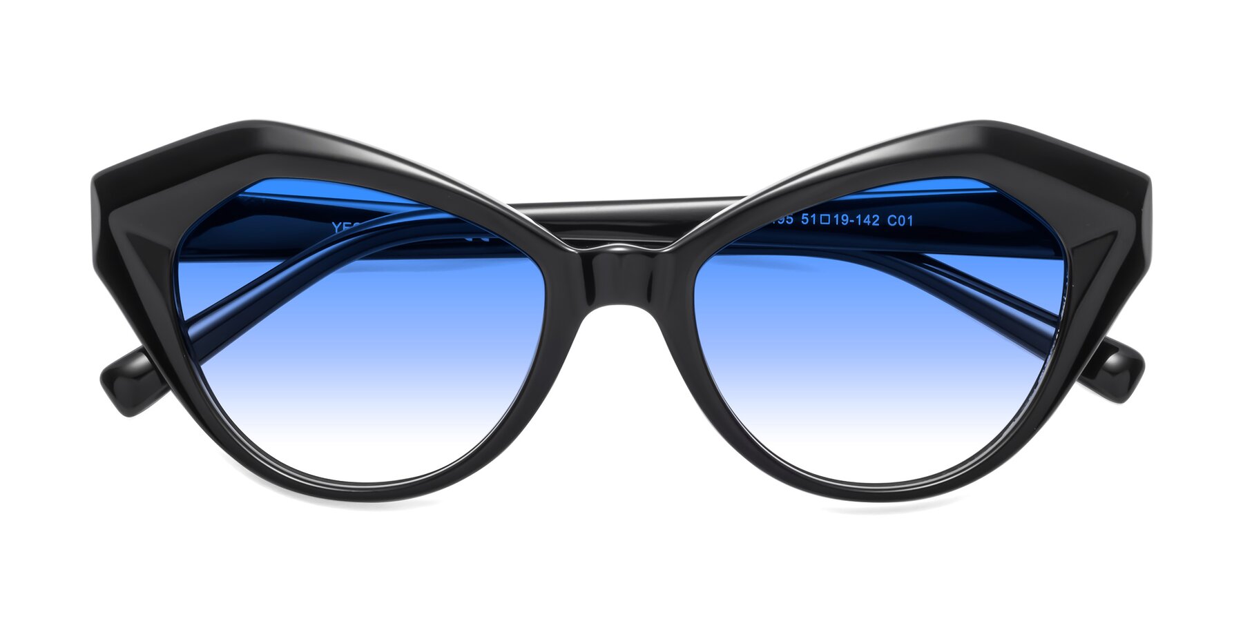 Folded Front of 1495 in Black with Blue Gradient Lenses