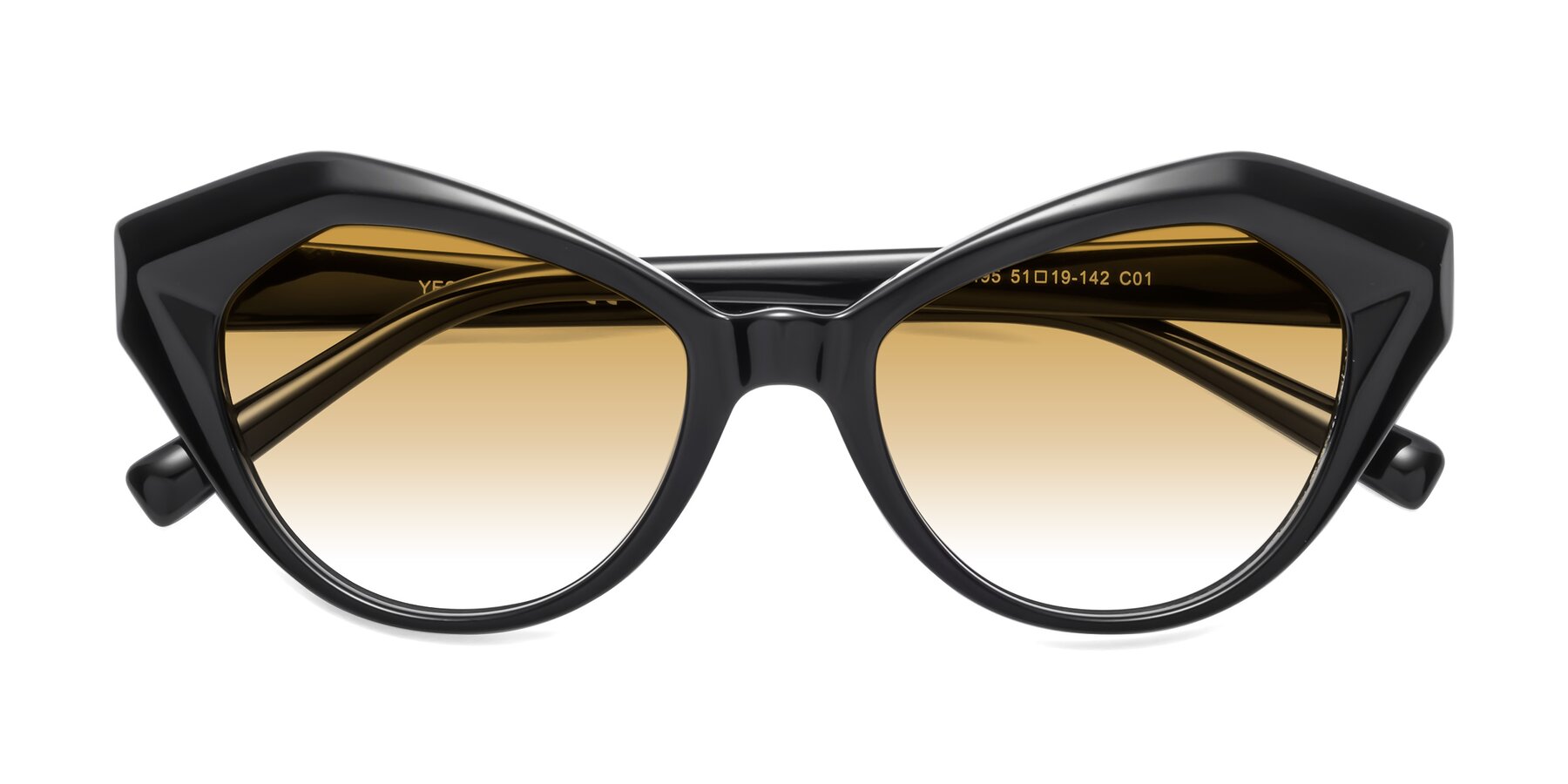 Folded Front of 1495 in Black with Champagne Gradient Lenses