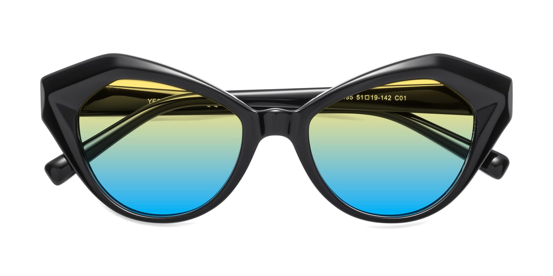 Folded Front of 1495 in Black with Yellow / Blue Gradient Lenses
