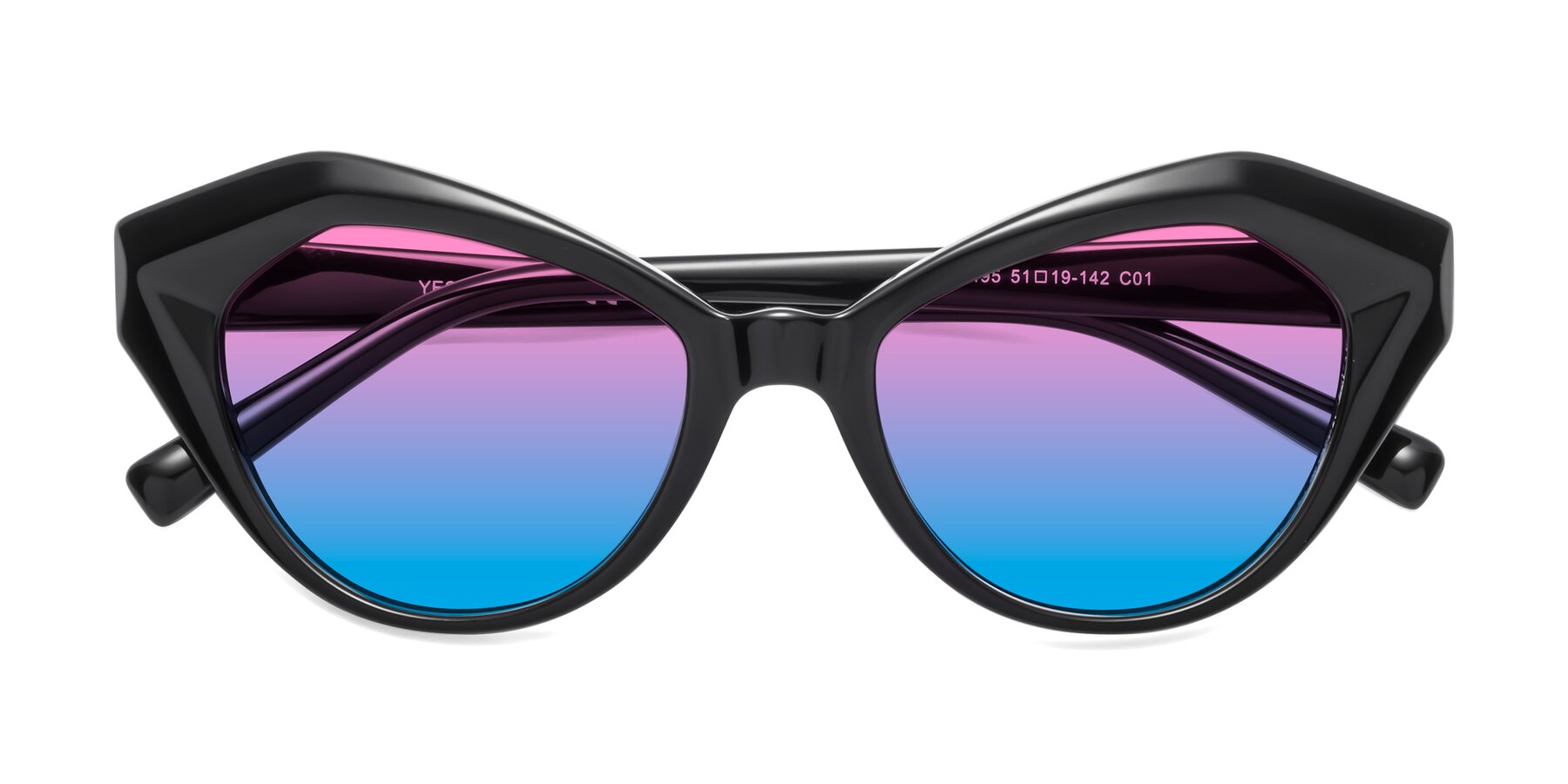 Folded Front of 1495 in Black with Pink / Blue Gradient Lenses