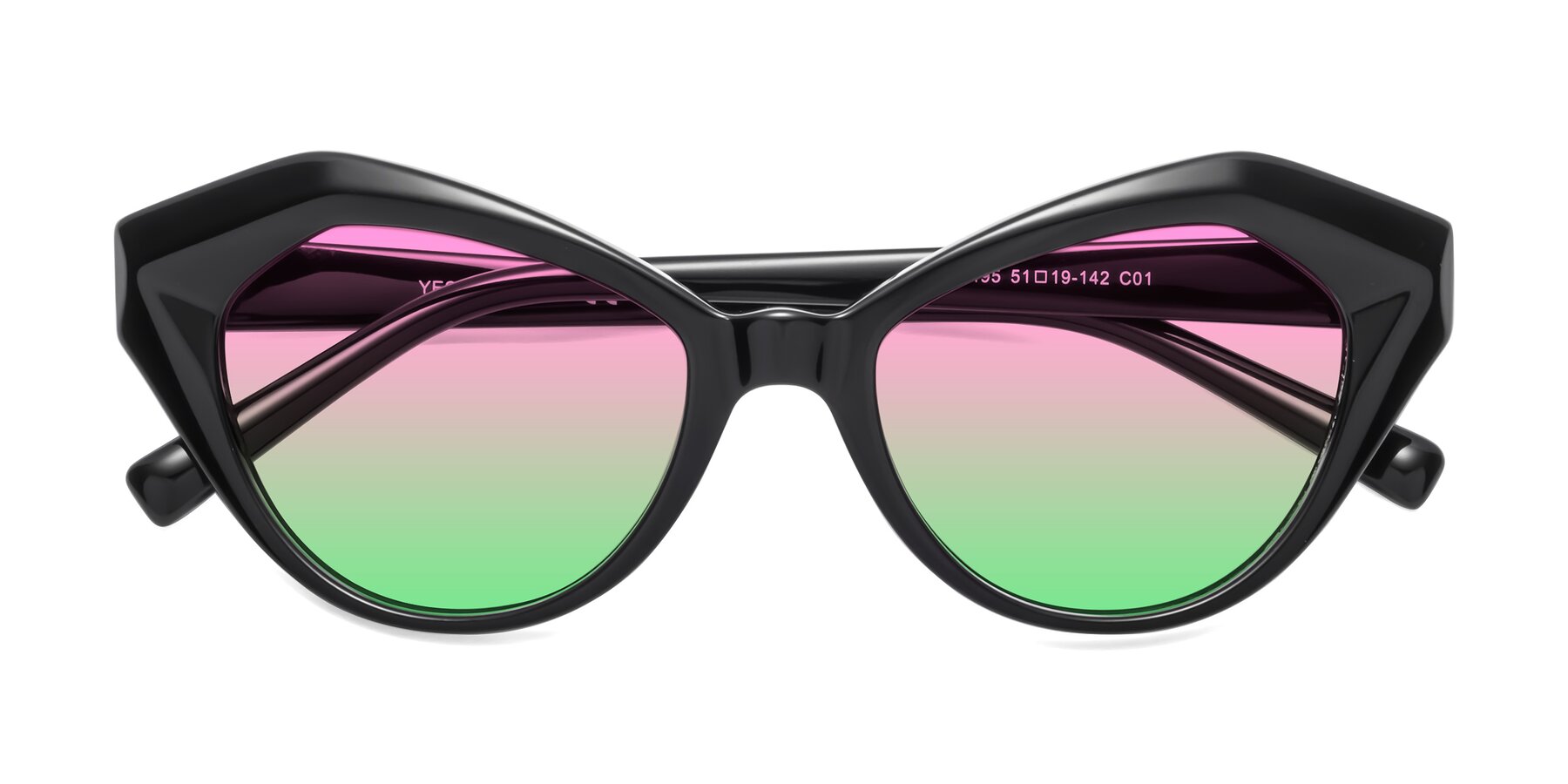 Folded Front of 1495 in Black with Pink / Green Gradient Lenses
