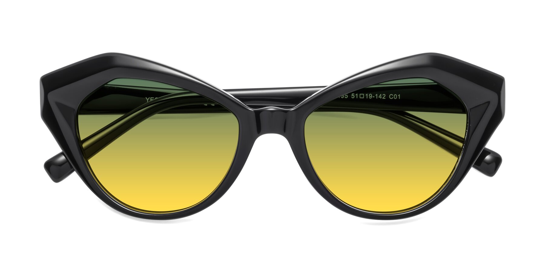 Folded Front of 1495 in Black with Green / Yellow Gradient Lenses