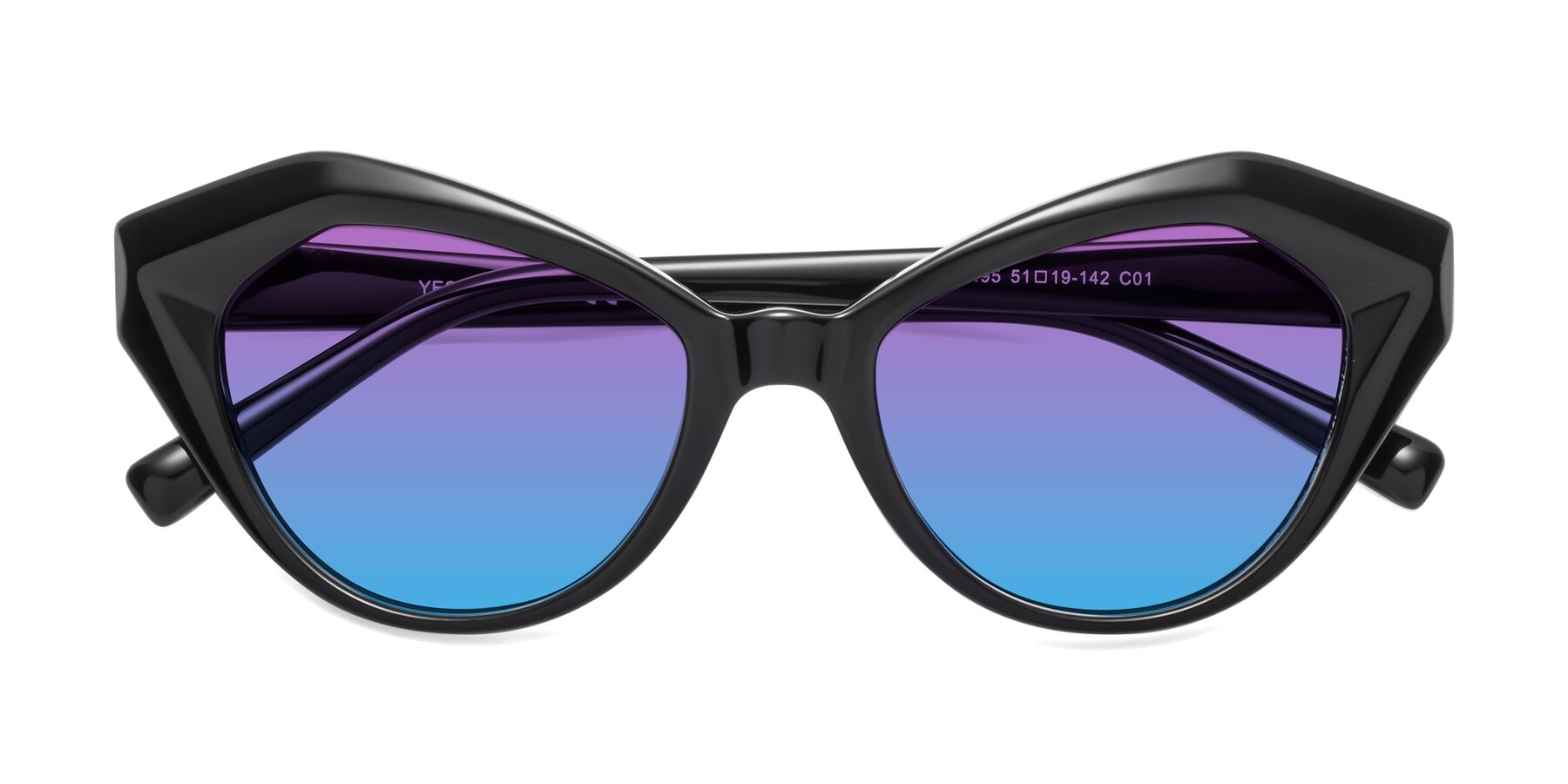 Folded Front of 1495 in Black with Purple / Blue Gradient Lenses