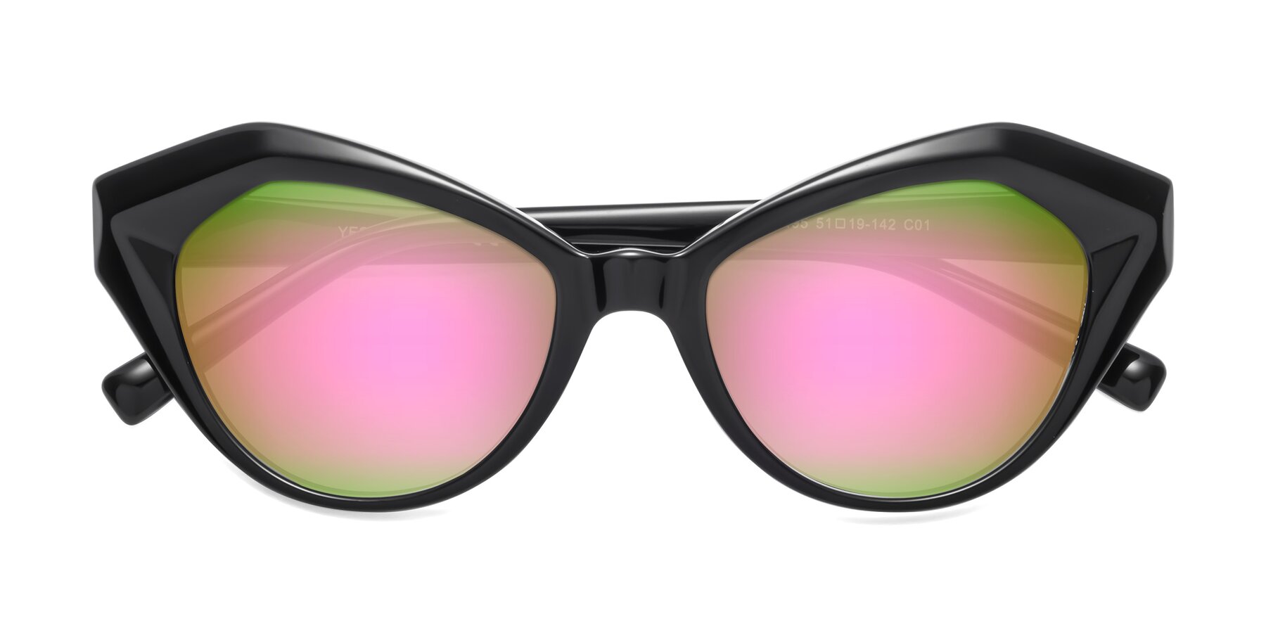 Folded Front of 1495 in Black with Pink Mirrored Lenses
