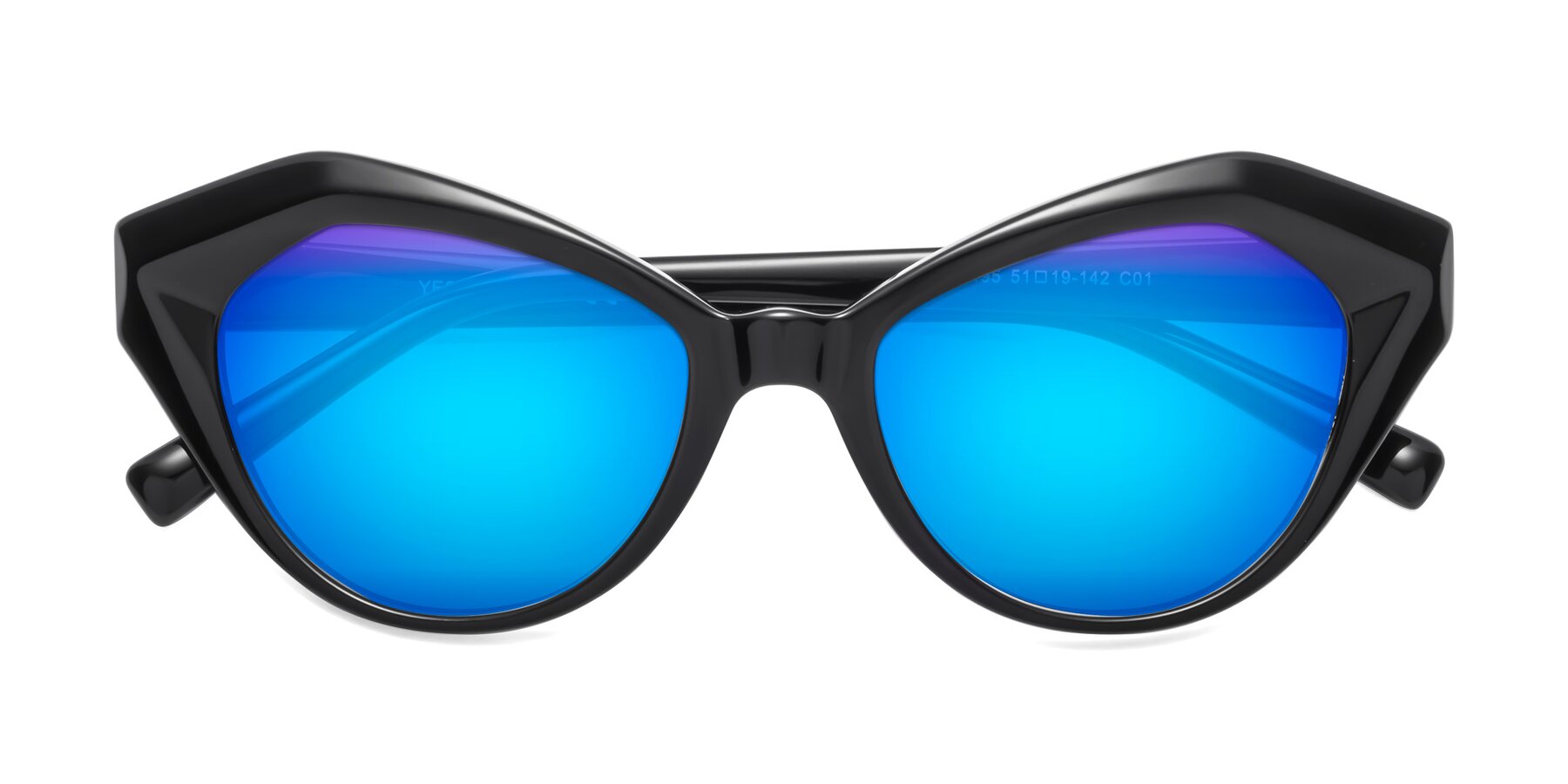 Folded Front of 1495 in Black with Blue Mirrored Lenses