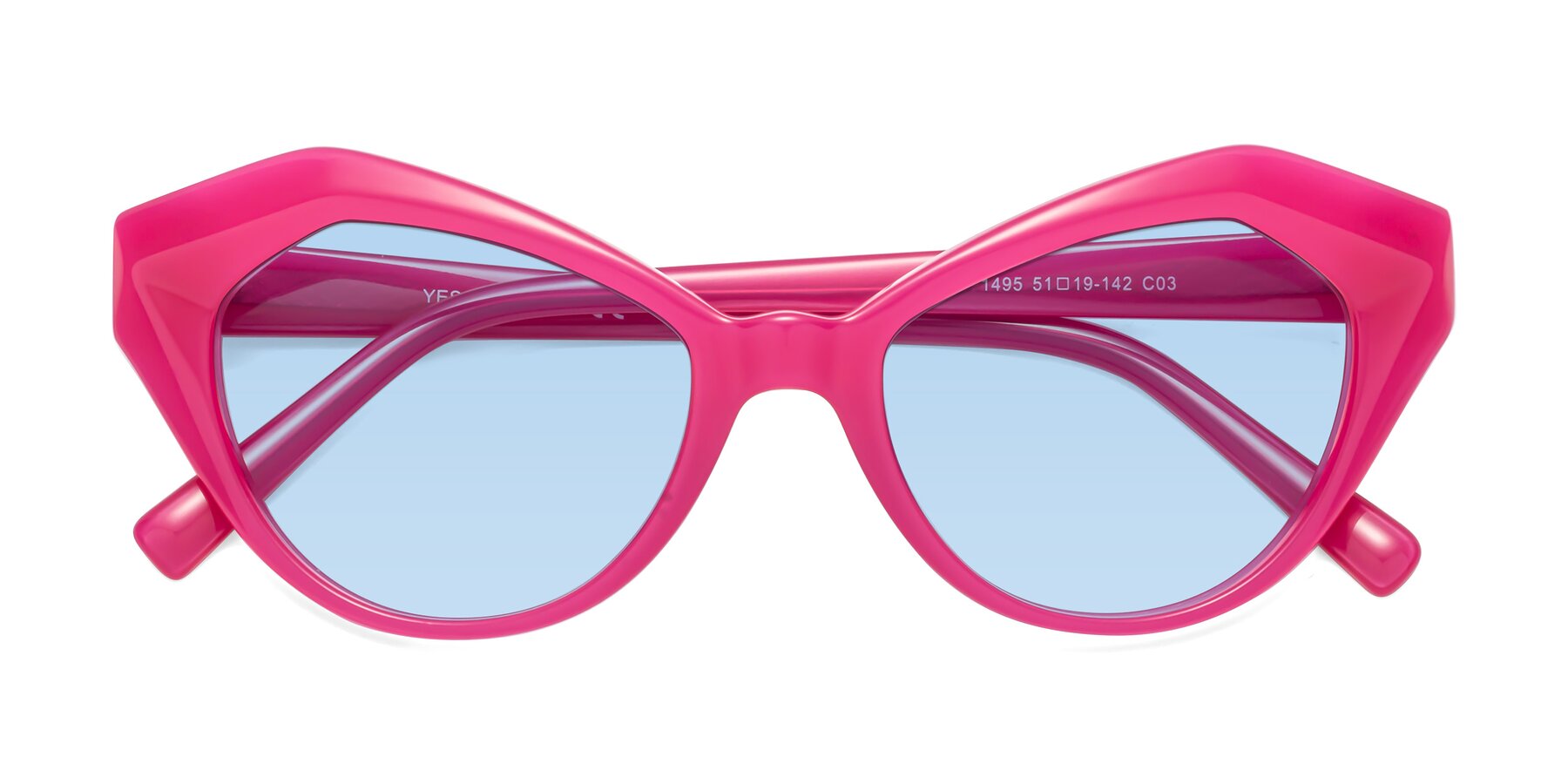 Folded Front of 1495 in Pink with Light Blue Tinted Lenses