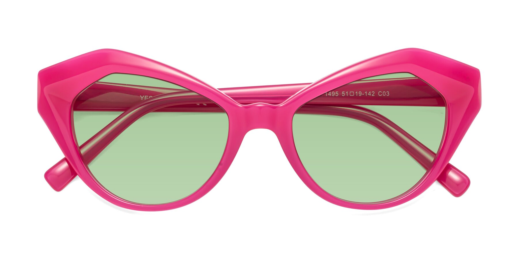Folded Front of 1495 in Pink with Medium Green Tinted Lenses