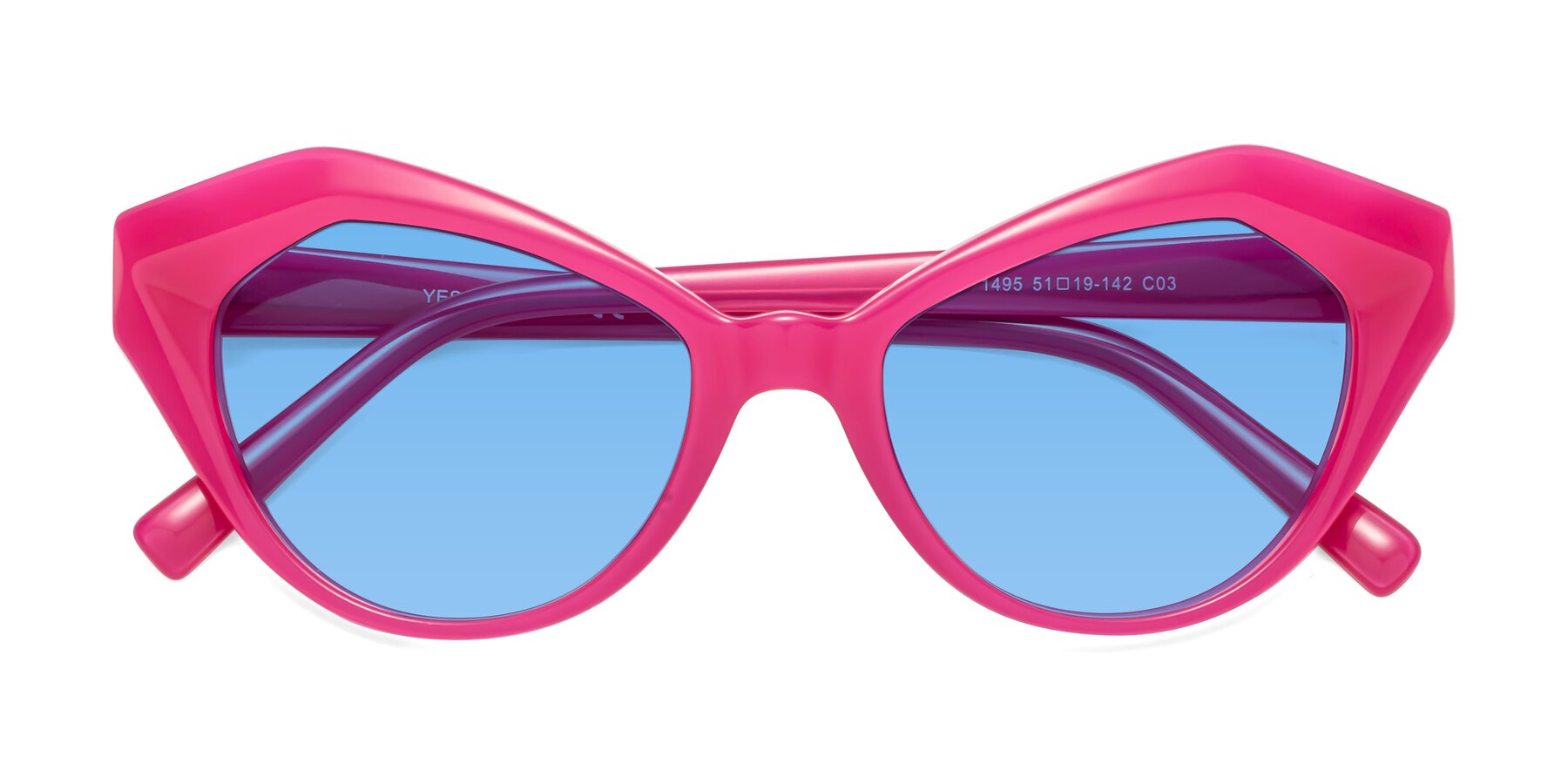 Folded Front of 1495 in Pink with Medium Blue Tinted Lenses
