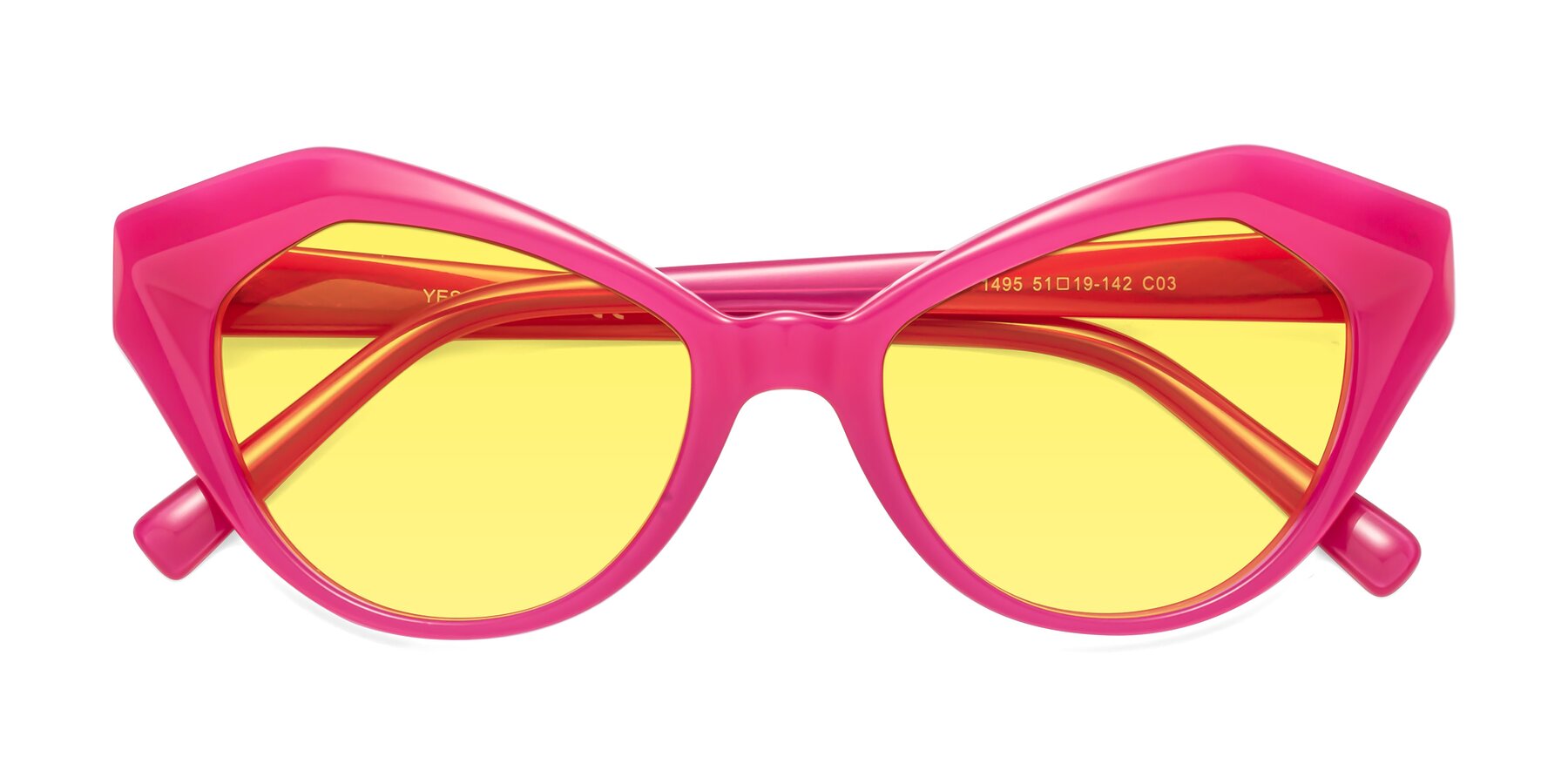 Folded Front of 1495 in Pink with Medium Yellow Tinted Lenses