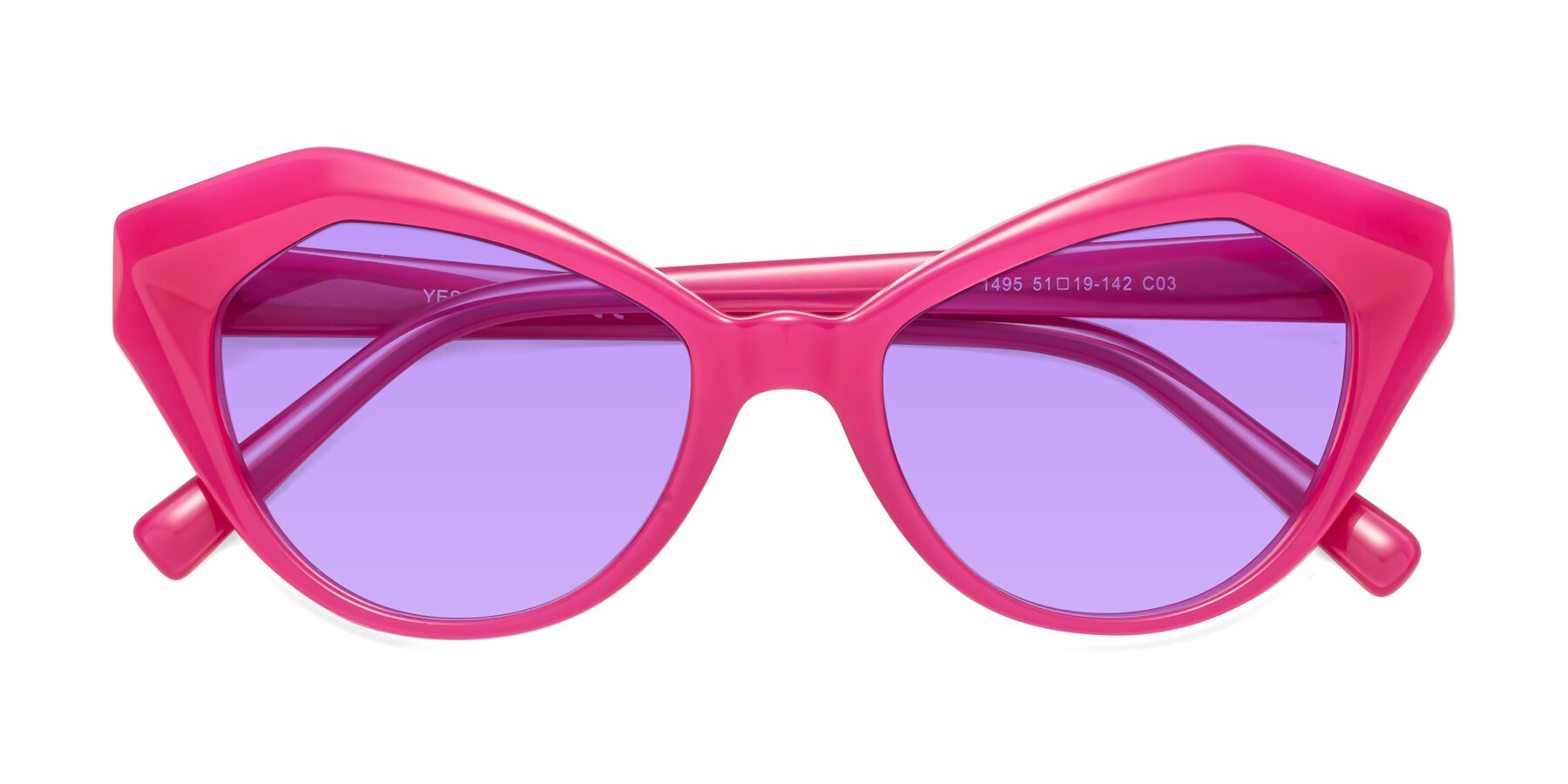 Folded Front of 1495 in Pink with Medium Purple Tinted Lenses