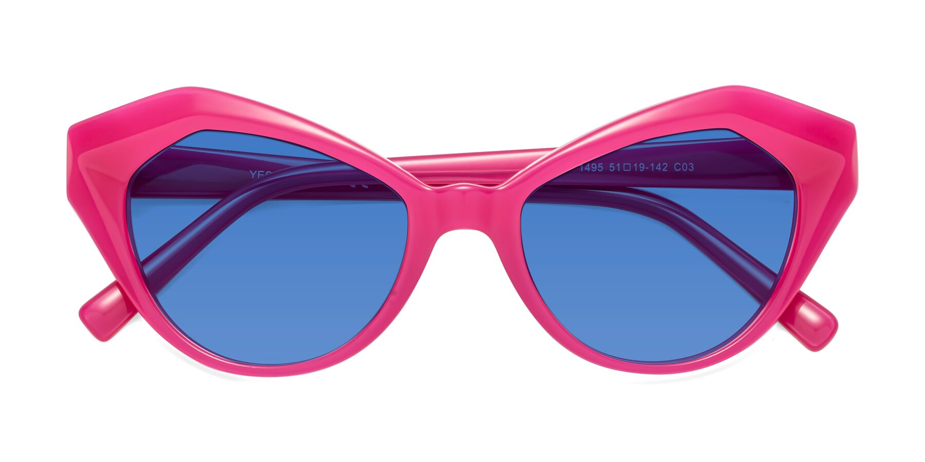 Folded Front of 1495 in Pink with Blue Tinted Lenses