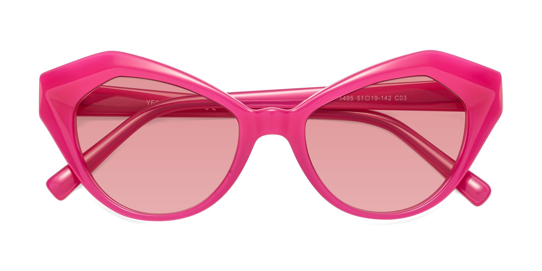 Folded Front of 1495 in Pink with Medium Garnet Tinted Lenses