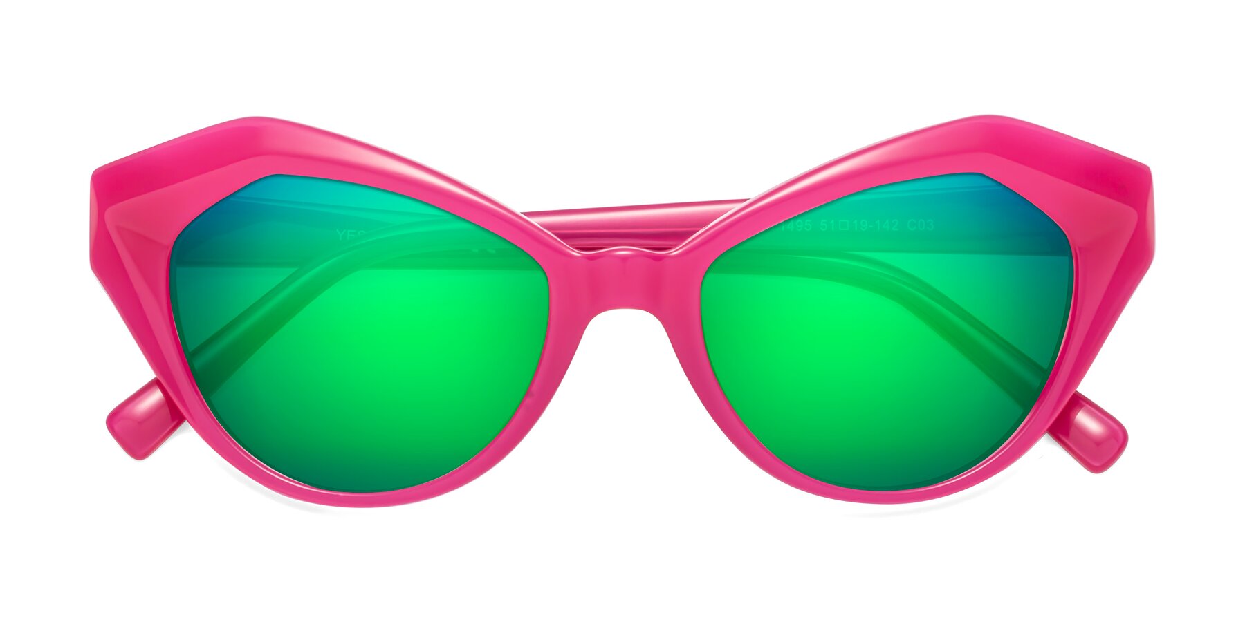 Folded Front of 1495 in Pink with Green Mirrored Lenses