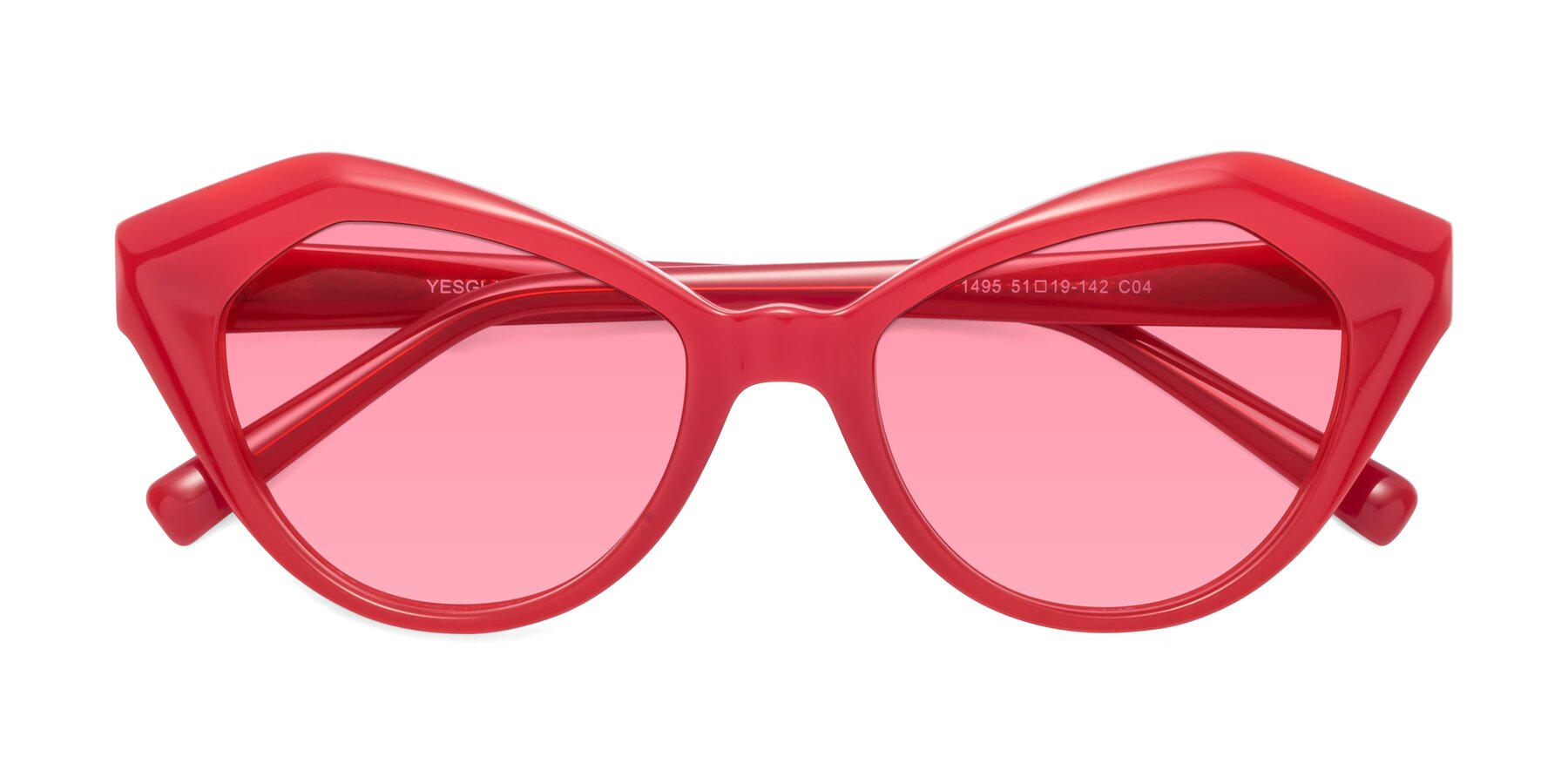 Folded Front of 1495 in Blaze with Medium Pink Tinted Lenses