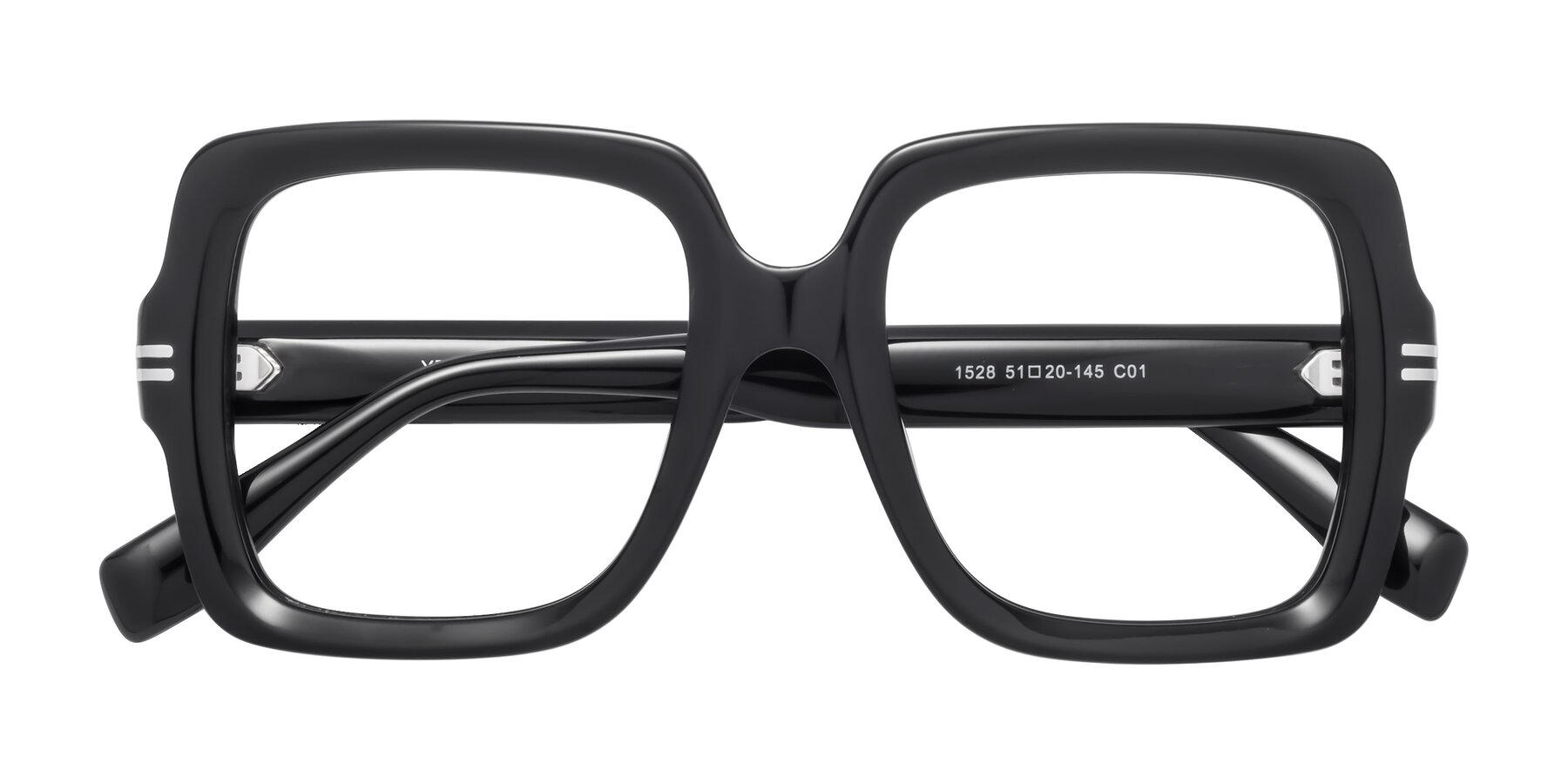 Folded Front of 1528 in Black with Clear Blue Light Blocking Lenses
