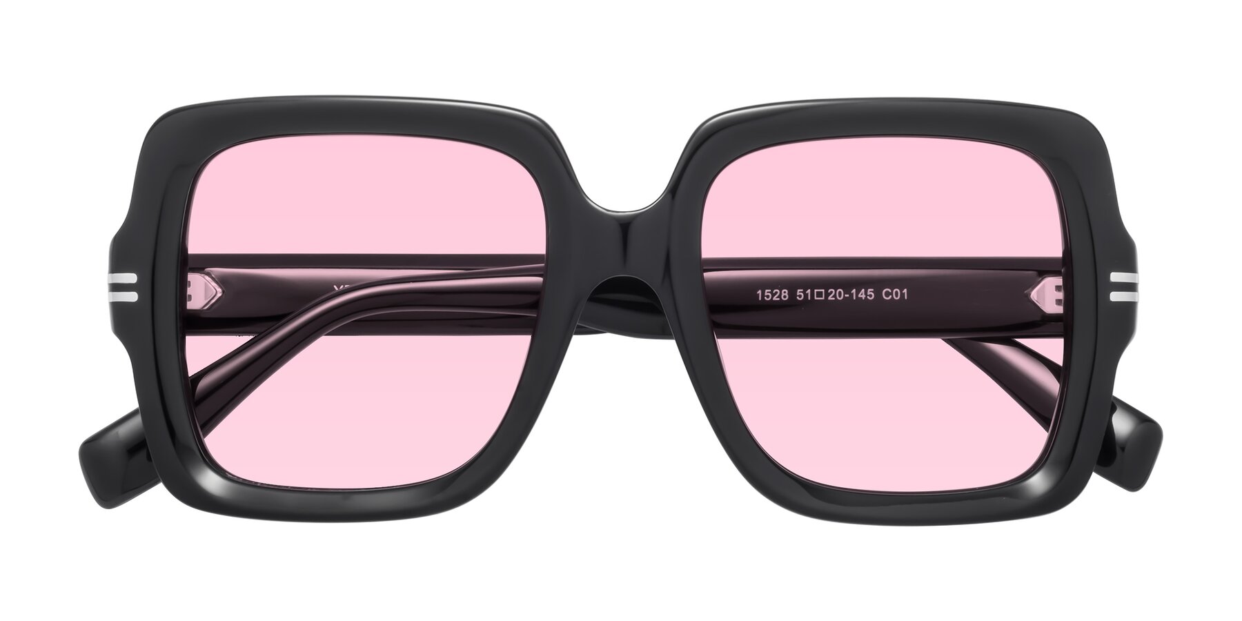 Folded Front of 1528 in Black with Light Pink Tinted Lenses