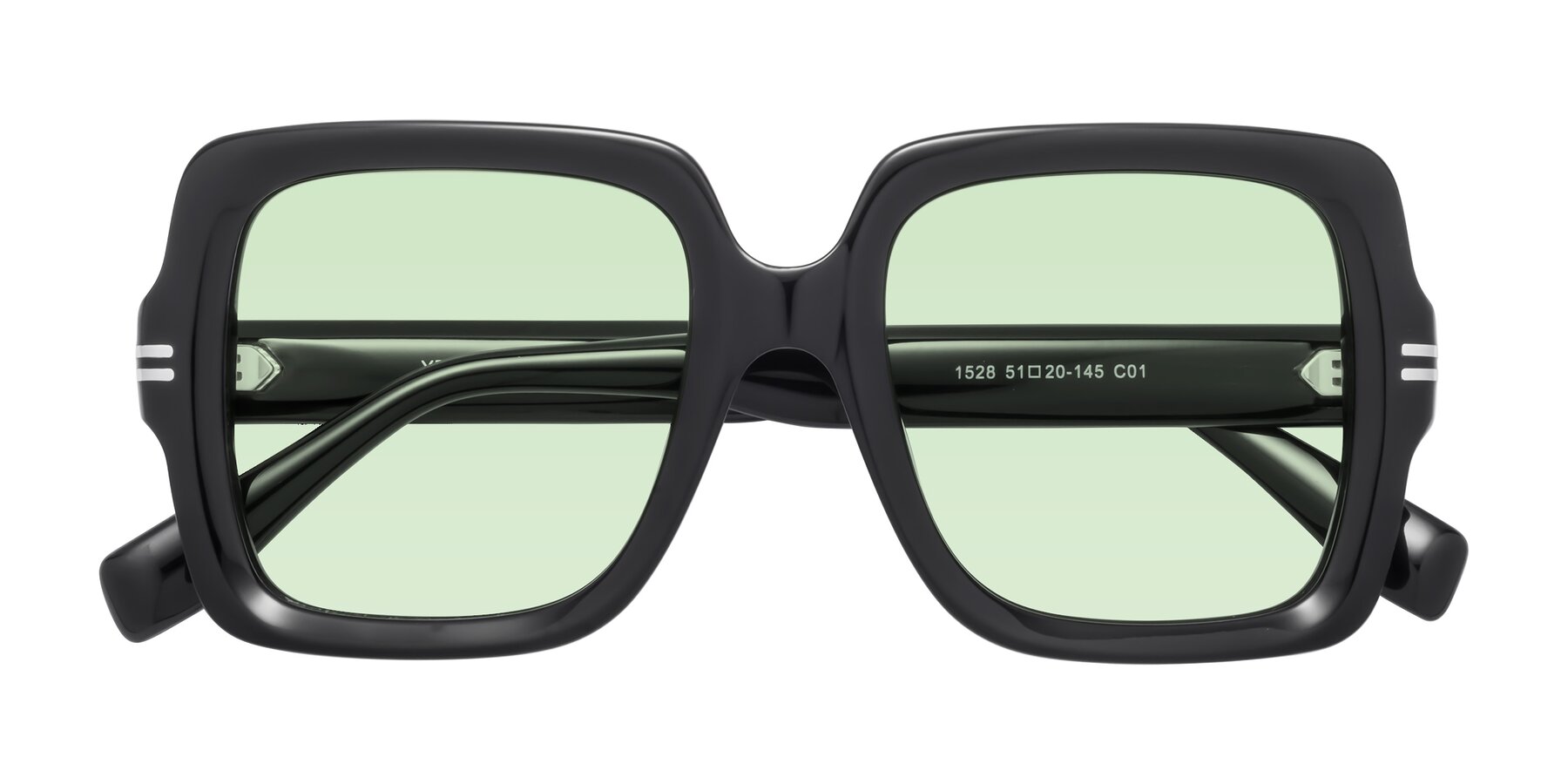 Folded Front of 1528 in Black with Light Green Tinted Lenses