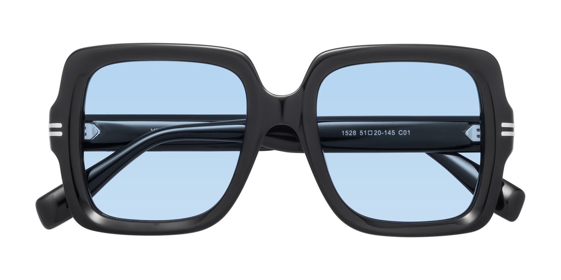 Folded Front of 1528 in Black with Light Blue Tinted Lenses