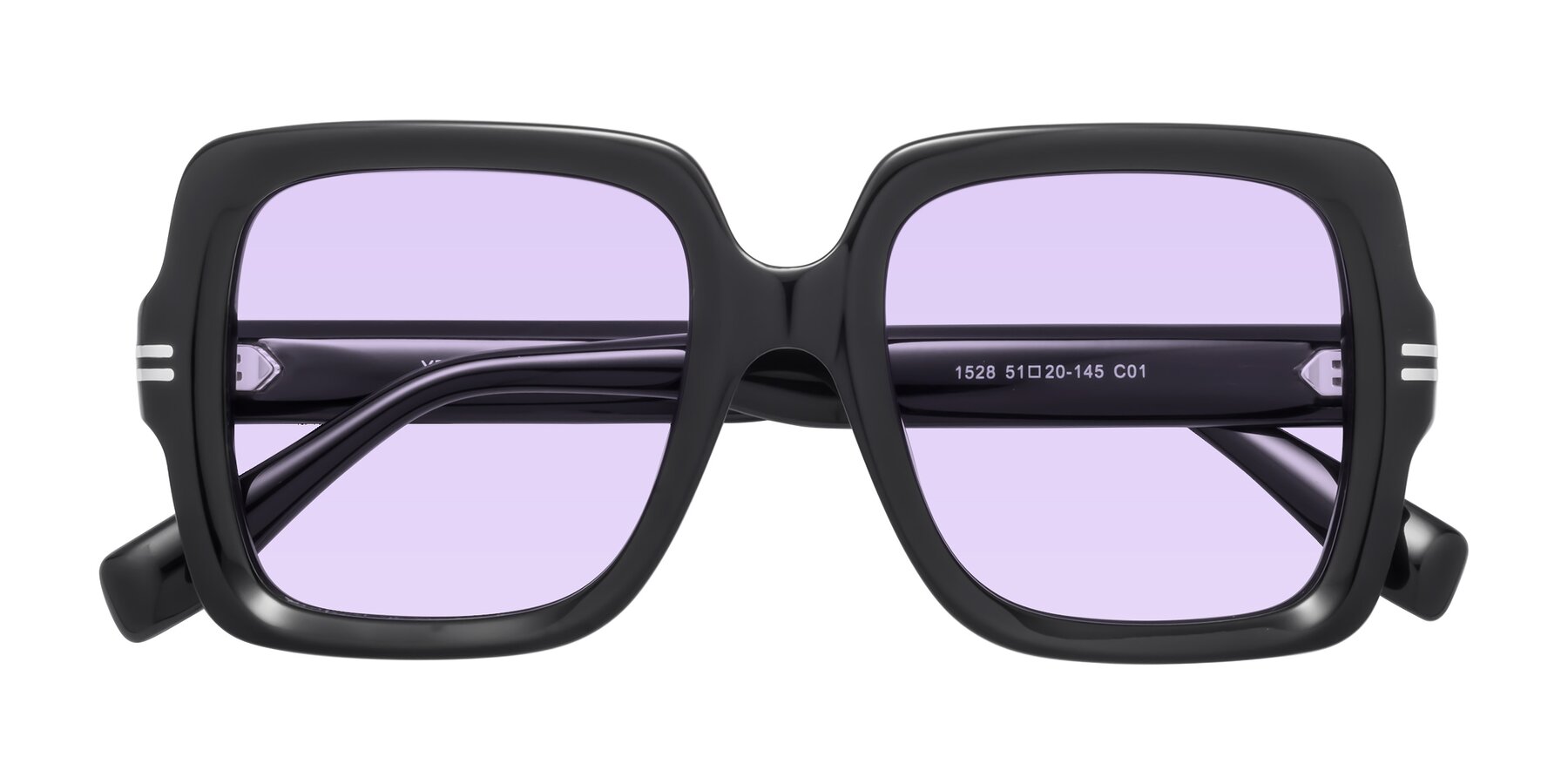 Folded Front of 1528 in Black with Light Purple Tinted Lenses
