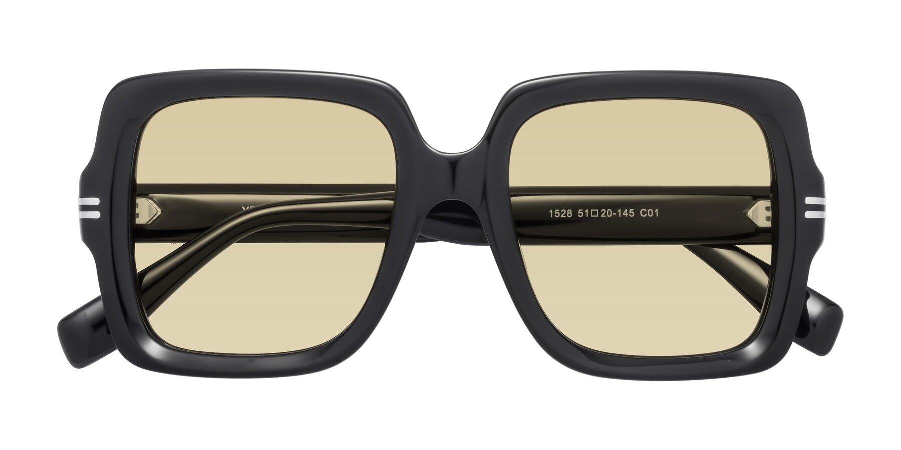 Folded Front of 1528 in Black with Light Champagne Tinted Lenses