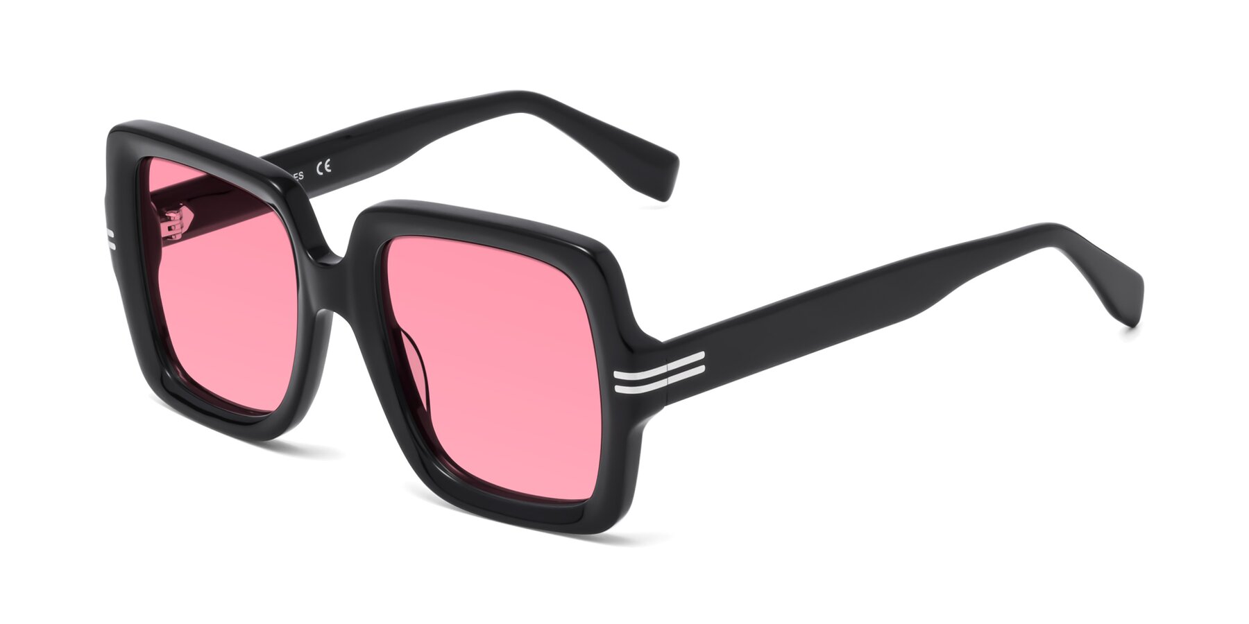 Angle of 1528 in Black with Pink Tinted Lenses