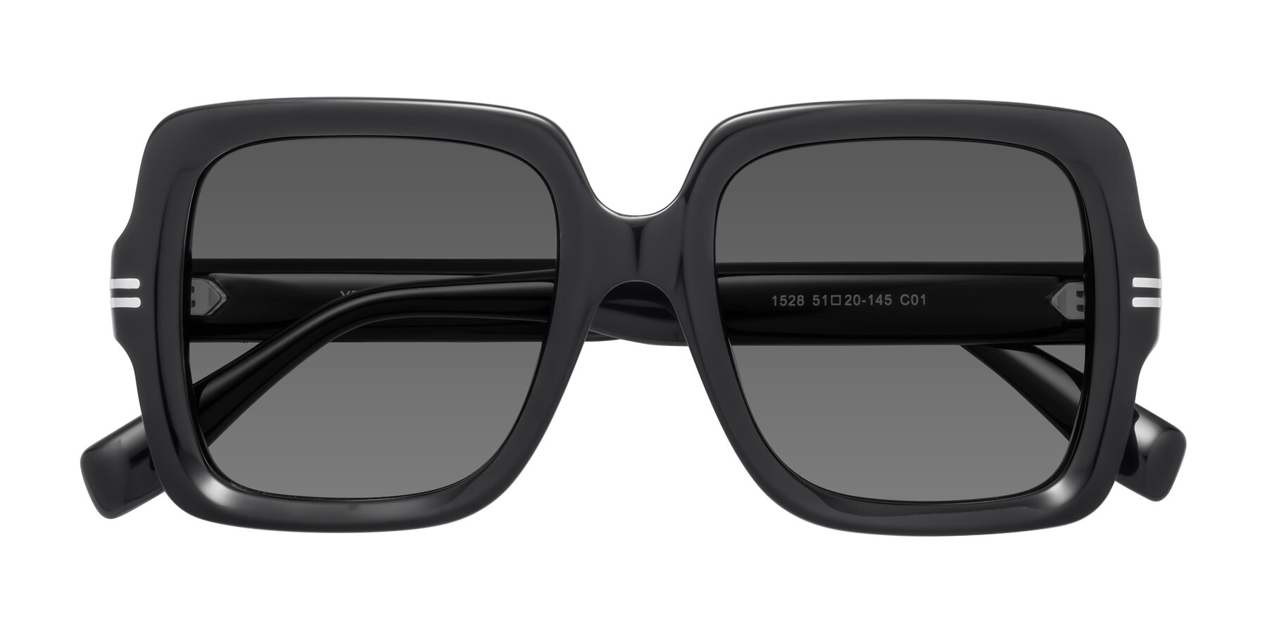 Folded Front of 1528 in Black with Medium Gray Tinted Lenses