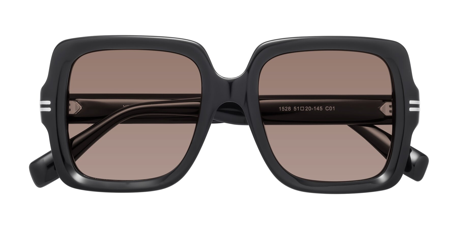 Folded Front of 1528 in Black with Medium Brown Tinted Lenses