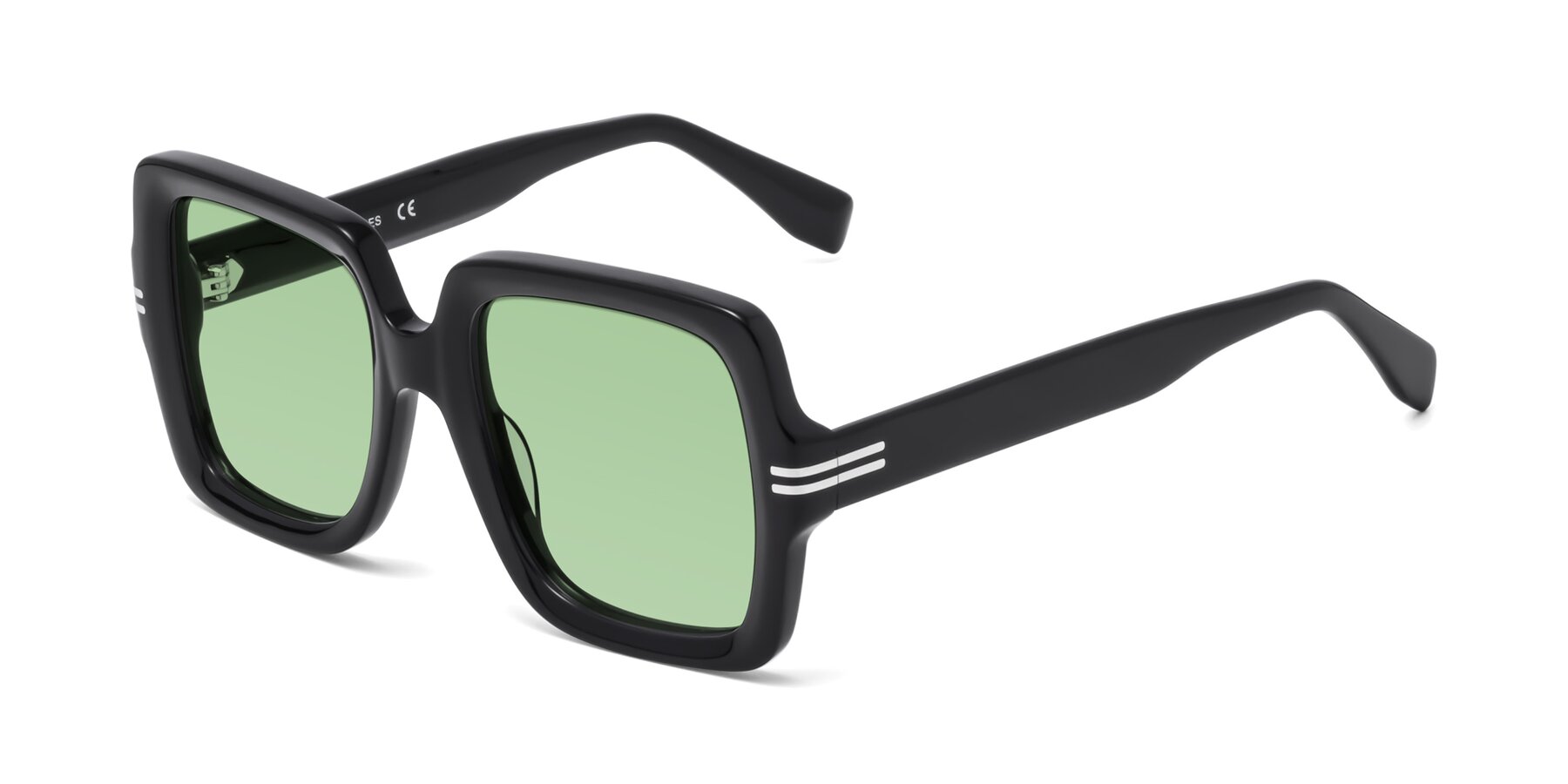 Angle of 1528 in Black with Medium Green Tinted Lenses