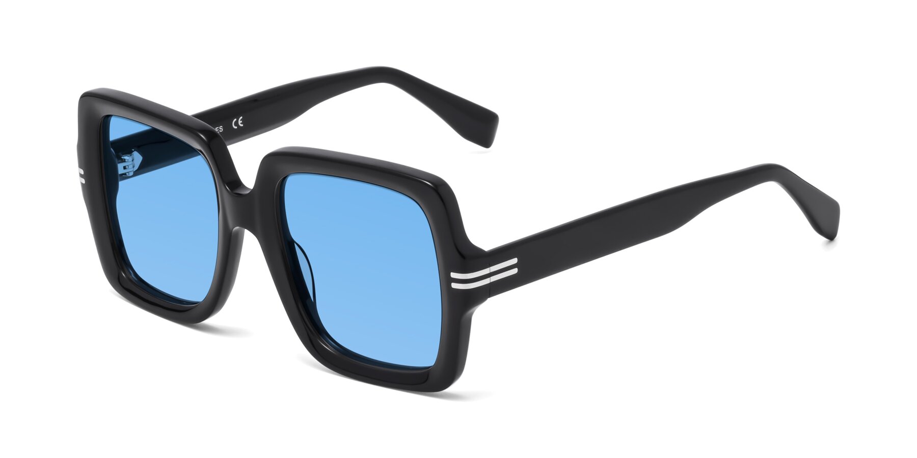 Angle of 1528 in Black with Medium Blue Tinted Lenses