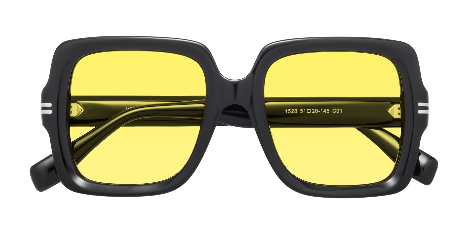 Folded Front of 1528 in Black with Medium Yellow Tinted Lenses