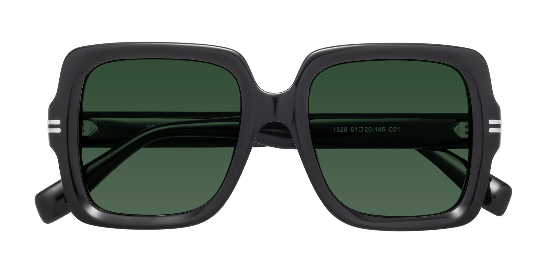Folded Front of 1528 in Black with Green Tinted Lenses