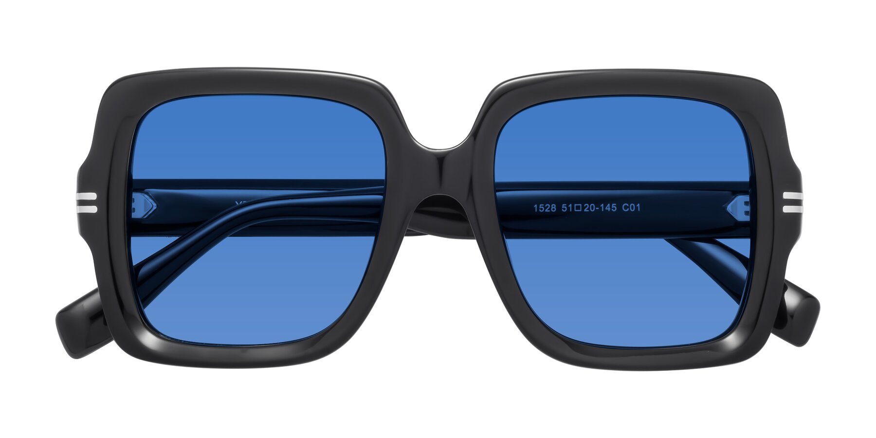 Folded Front of 1528 in Black with Blue Tinted Lenses