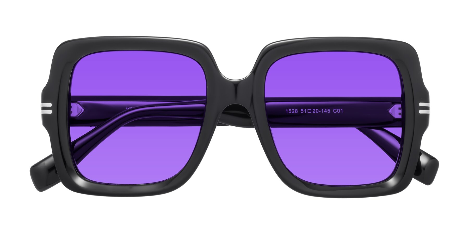 Folded Front of 1528 in Black with Purple Tinted Lenses