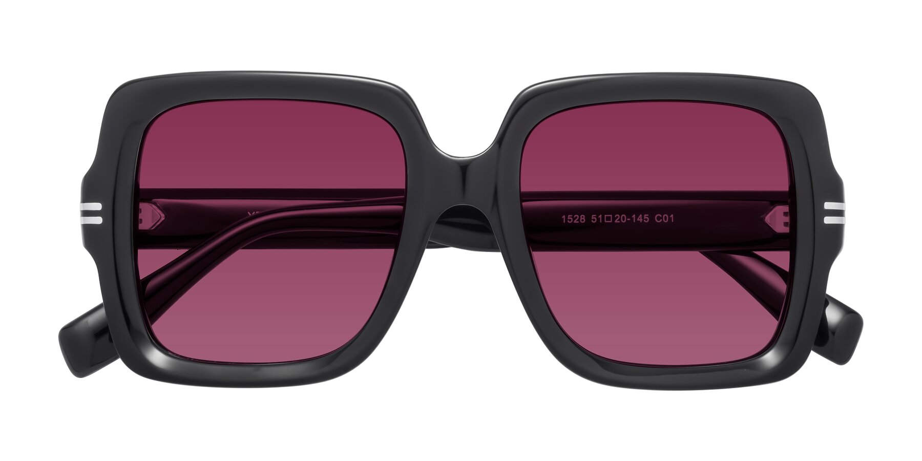 Folded Front of 1528 in Black with Wine Tinted Lenses