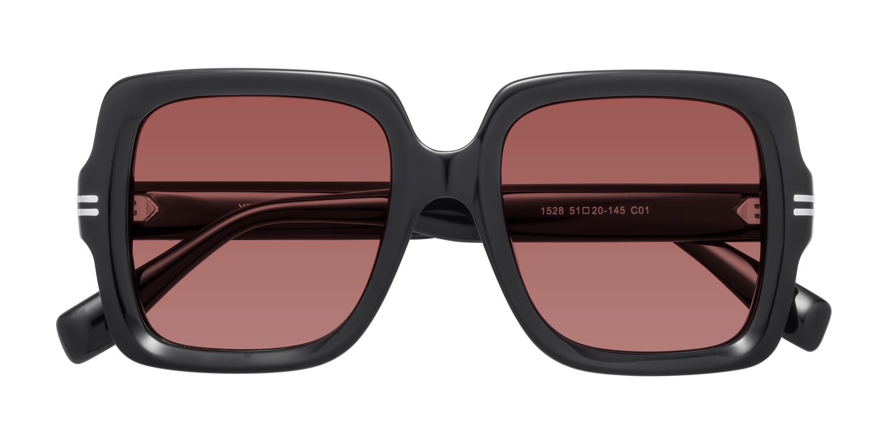 Folded Front of 1528 in Black with Garnet Tinted Lenses