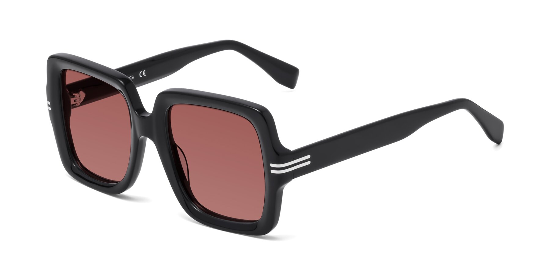 Angle of 1528 in Black with Garnet Tinted Lenses