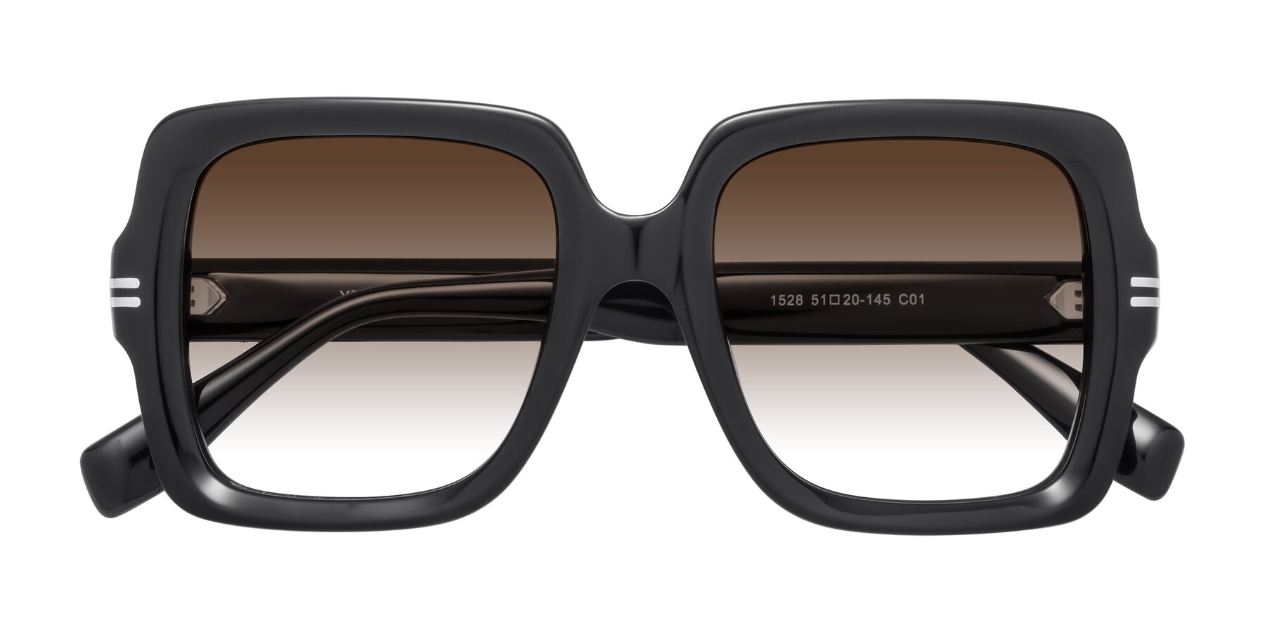 Folded Front of 1528 in Black with Brown Gradient Lenses