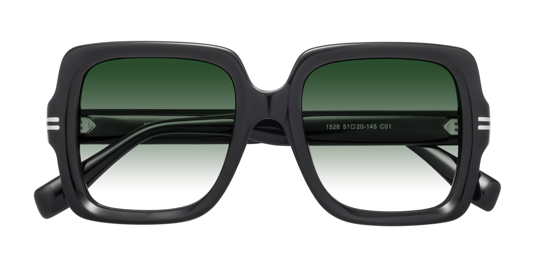Folded Front of 1528 in Black with Green Gradient Lenses