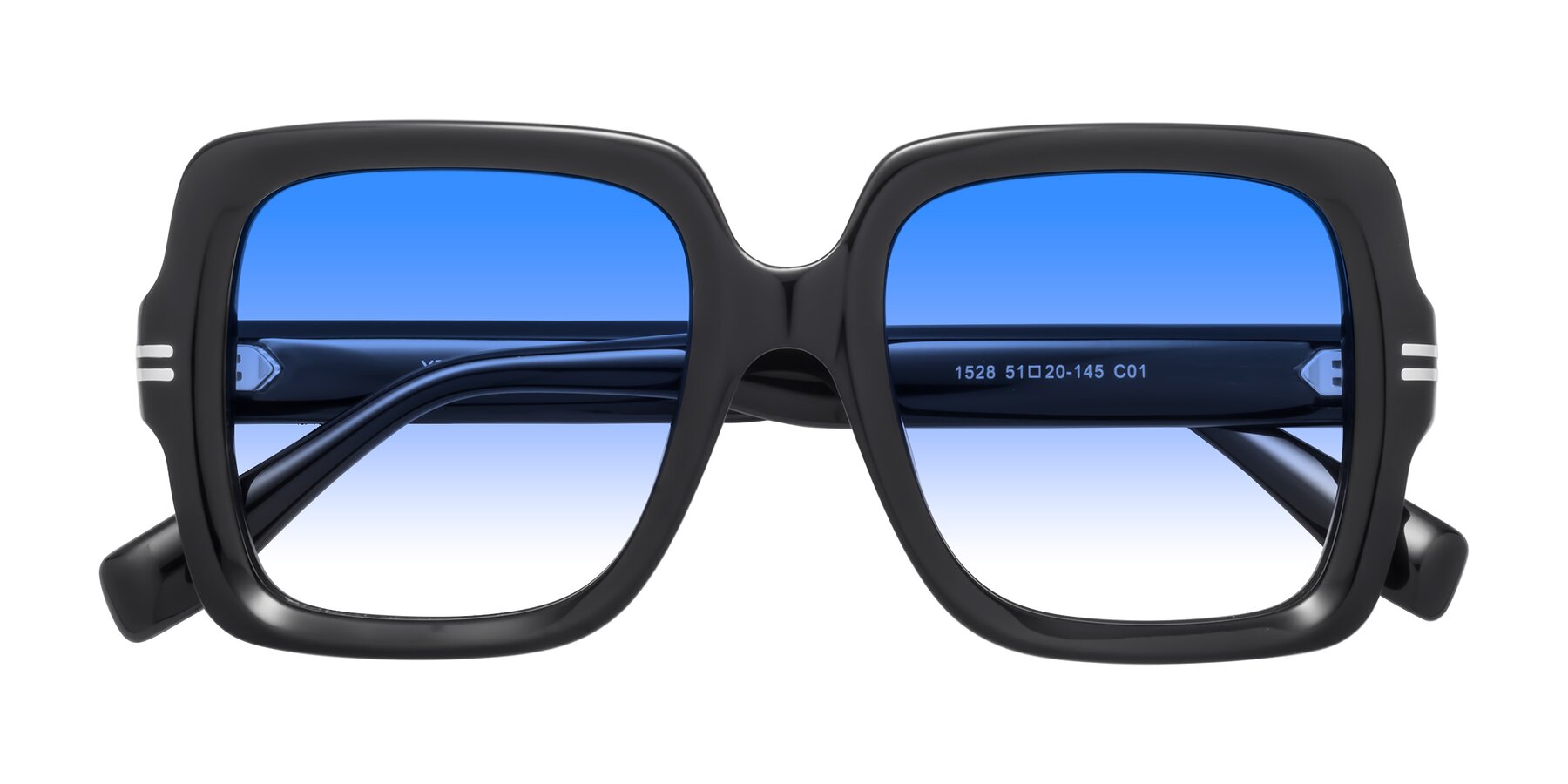 Folded Front of 1528 in Black with Blue Gradient Lenses