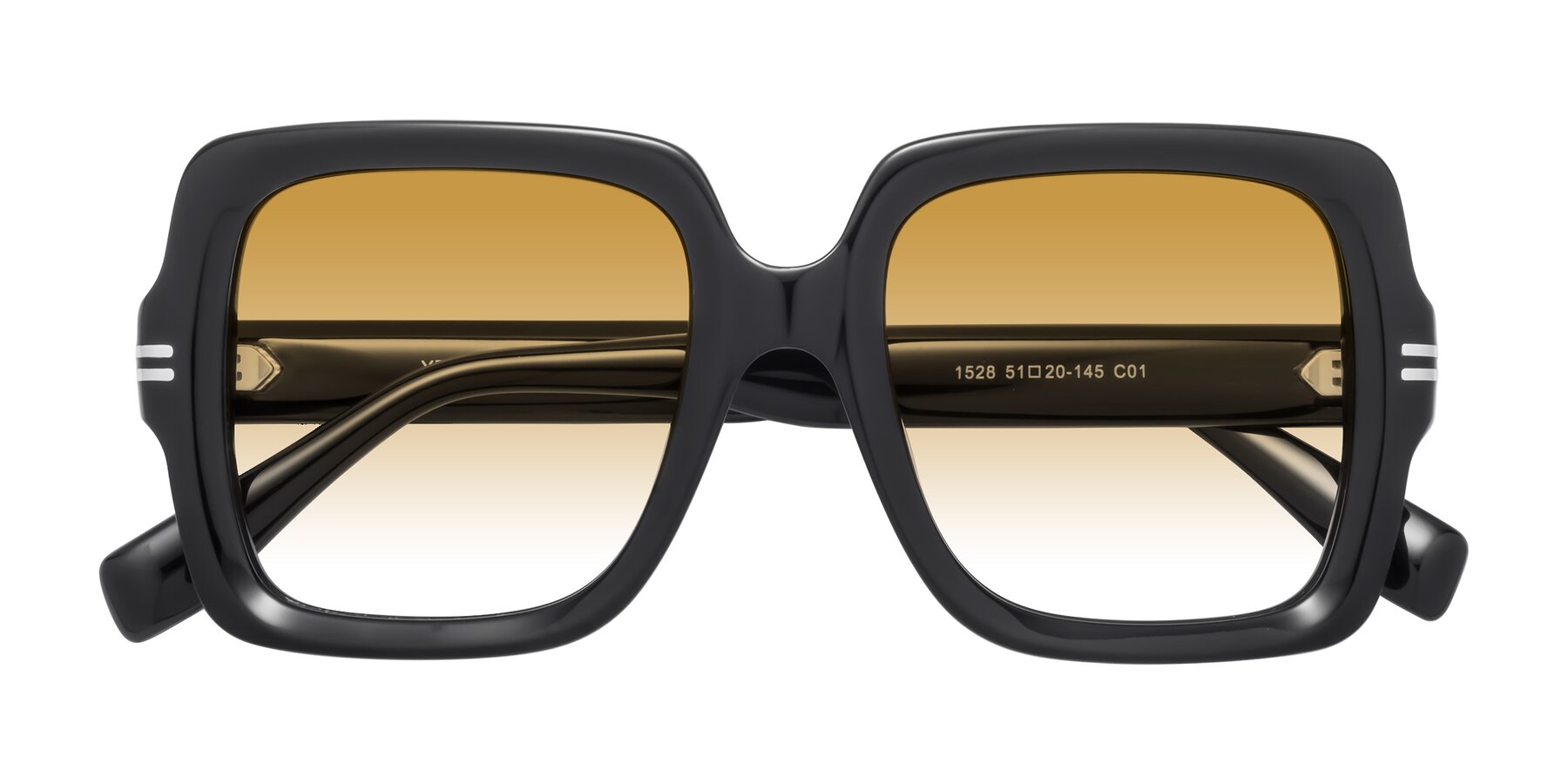 Folded Front of 1528 in Black with Champagne Gradient Lenses