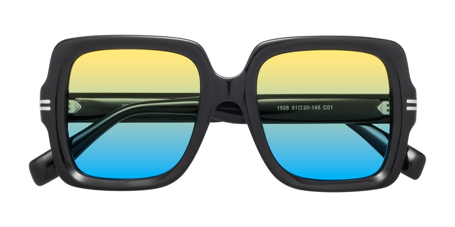 Folded Front of 1528 in Black with Yellow / Blue Gradient Lenses